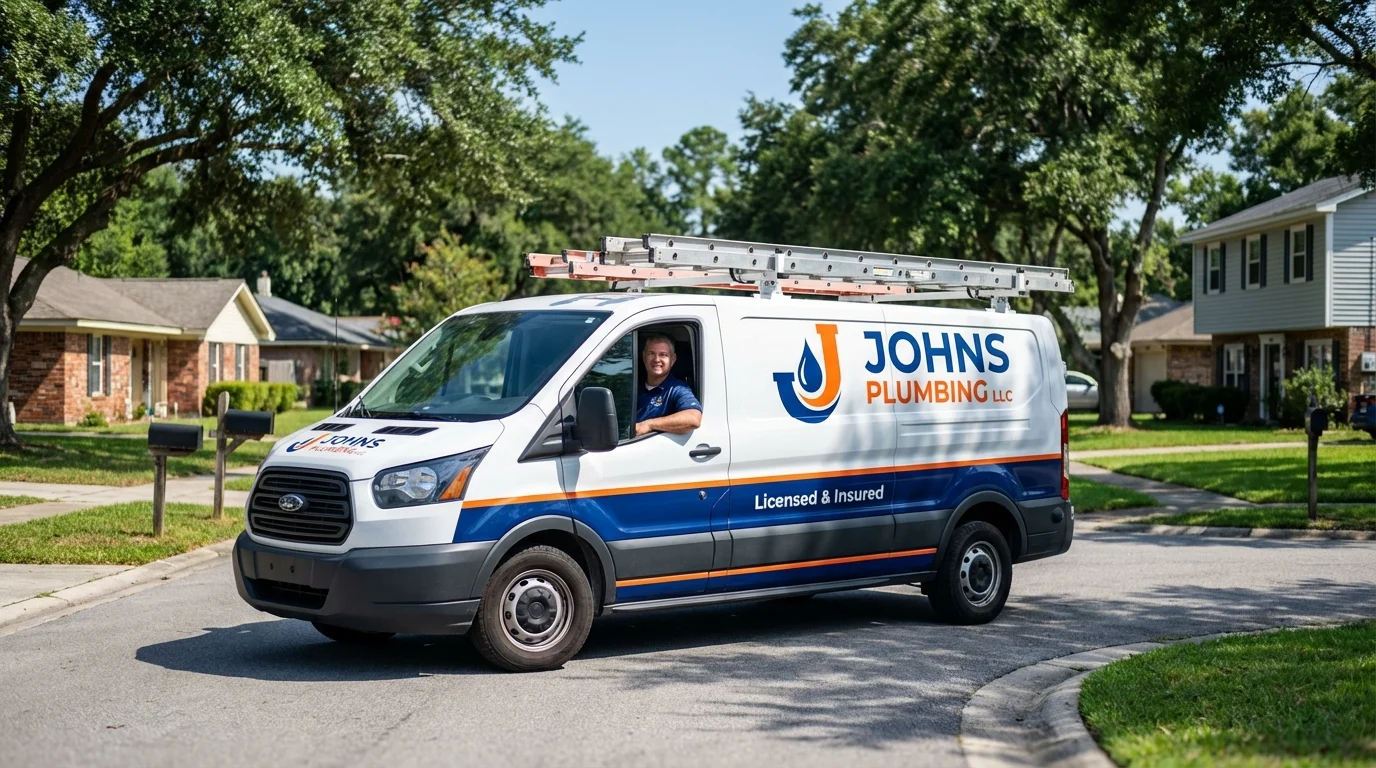 Johns Plumbing LLC service van in Dyersville, IA