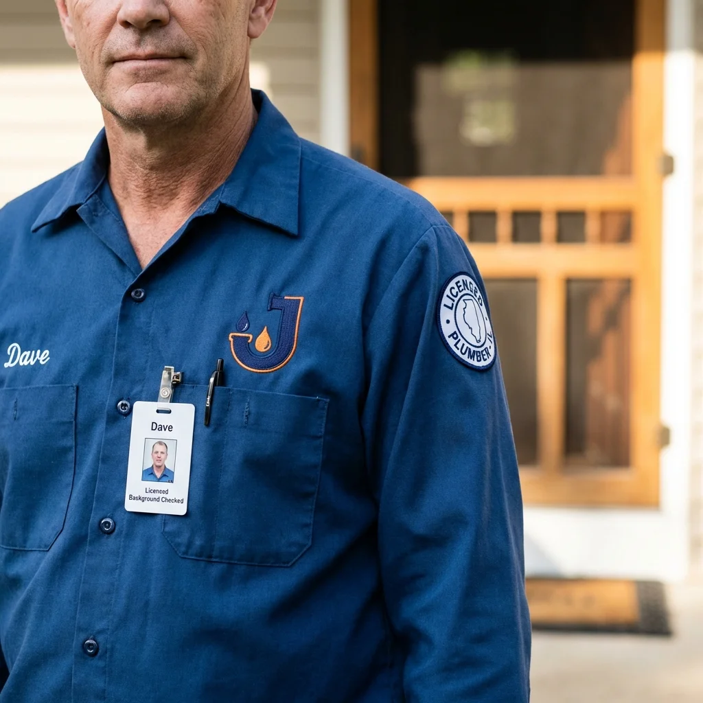 Licensed plumber showing ID badge in Dyersville, IA