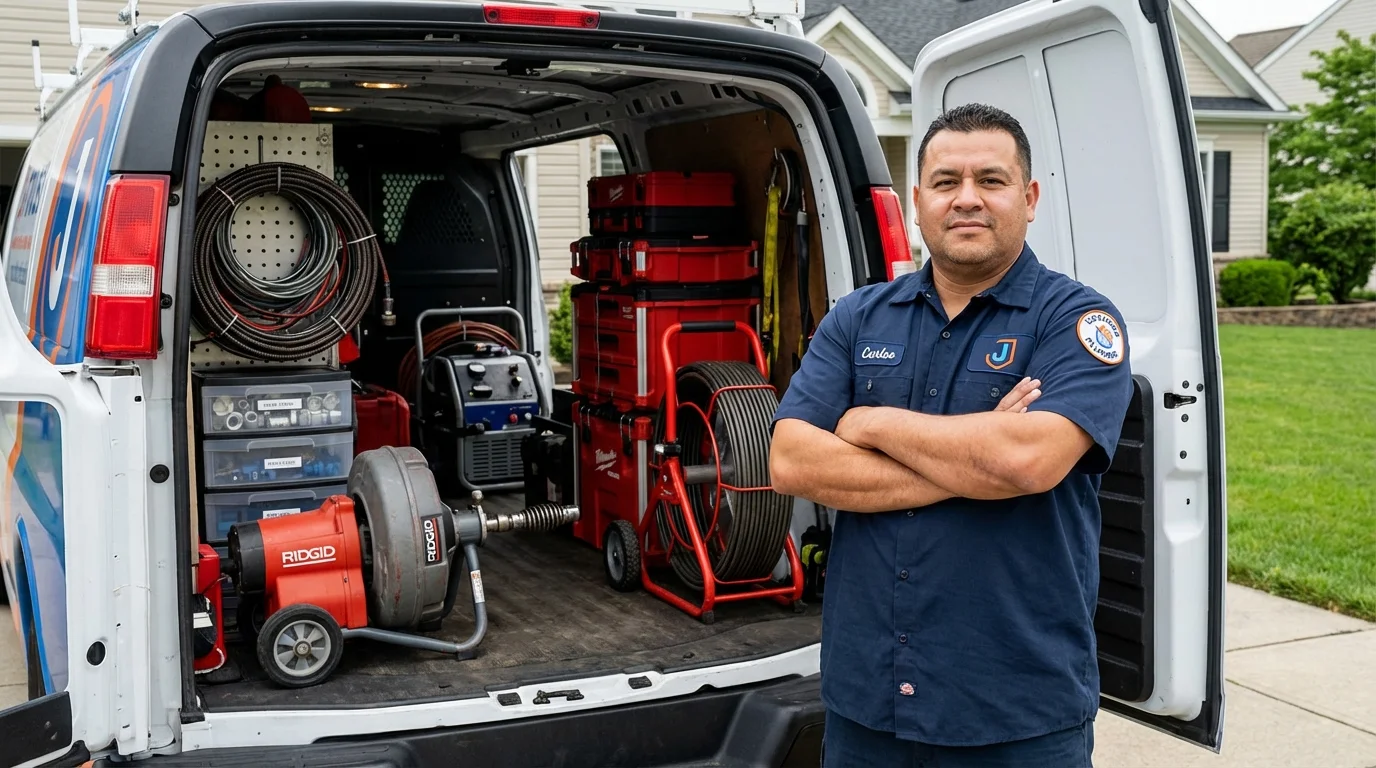 Professional drain cleaning equipment and Johns Plumbing LLC plumber in Dyersville