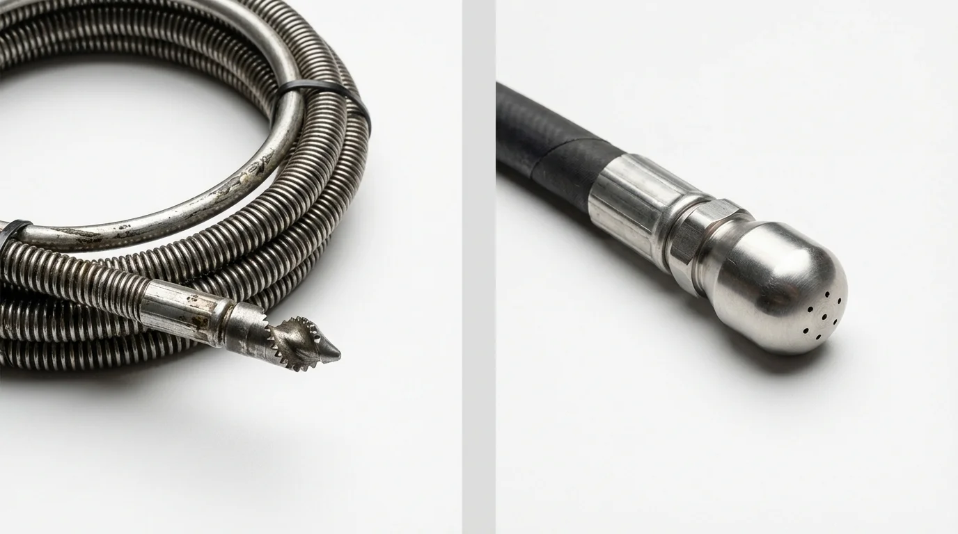 Drain snake cable and hydro jetting nozzle used for drain cleaning in Dyersville, IA